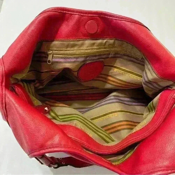 Etienne Aigner Red Genuine Leather Handbag Pockets Zip Around Boho Outdoor - Picture 6 of 12